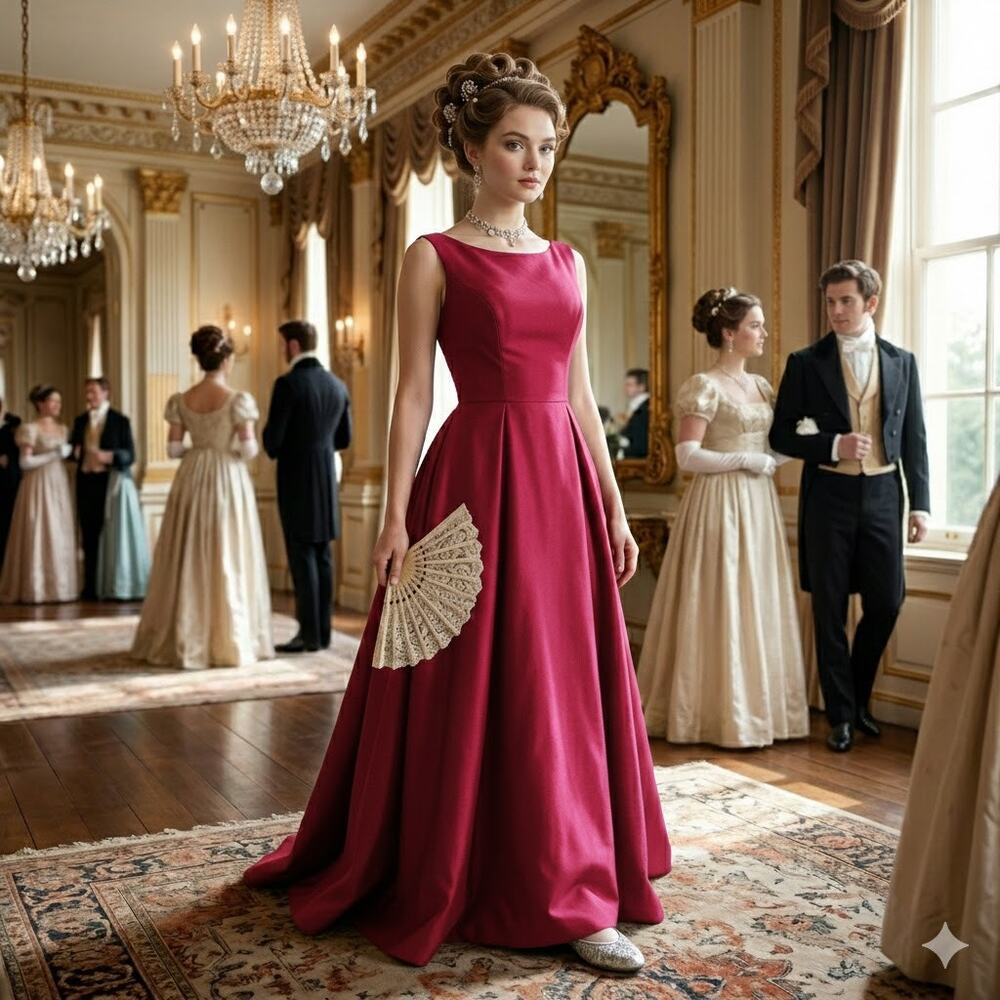 Vintage 80s Gemco Burgundy Boat‎ Neck Midi Dress Bridgerton -Old Money Size 6
